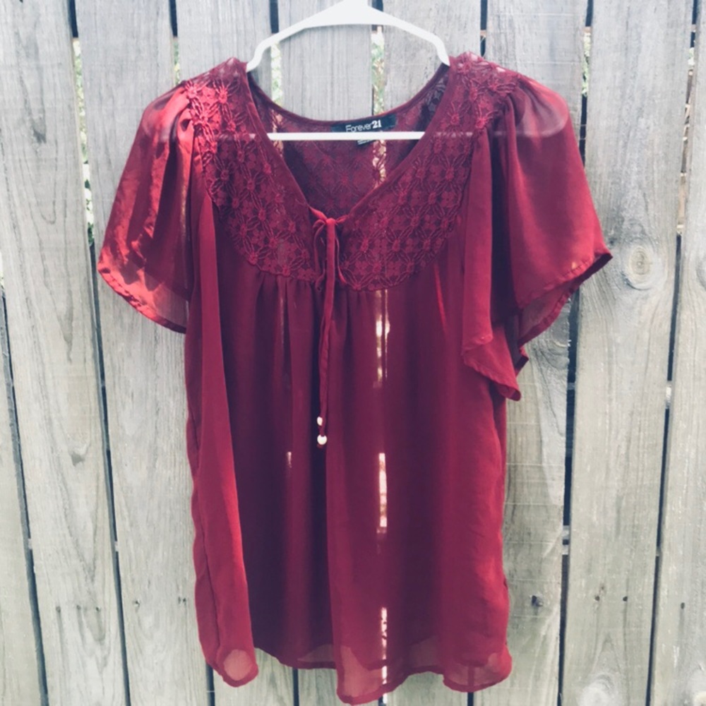sheer maroon top